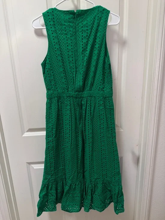 J. Crew Green Eyelet Sleeveless Midi Dress with Ruffle Hem - Picture 4 of 4